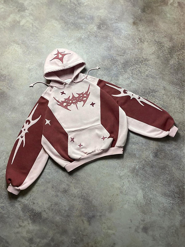 Drune | Kontrastfarbe Buchstaben Oversized Hoodie mit langen Ärmeln