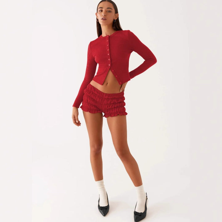 Drune | Einfarbige schmal geschnittene lange Strickjacke