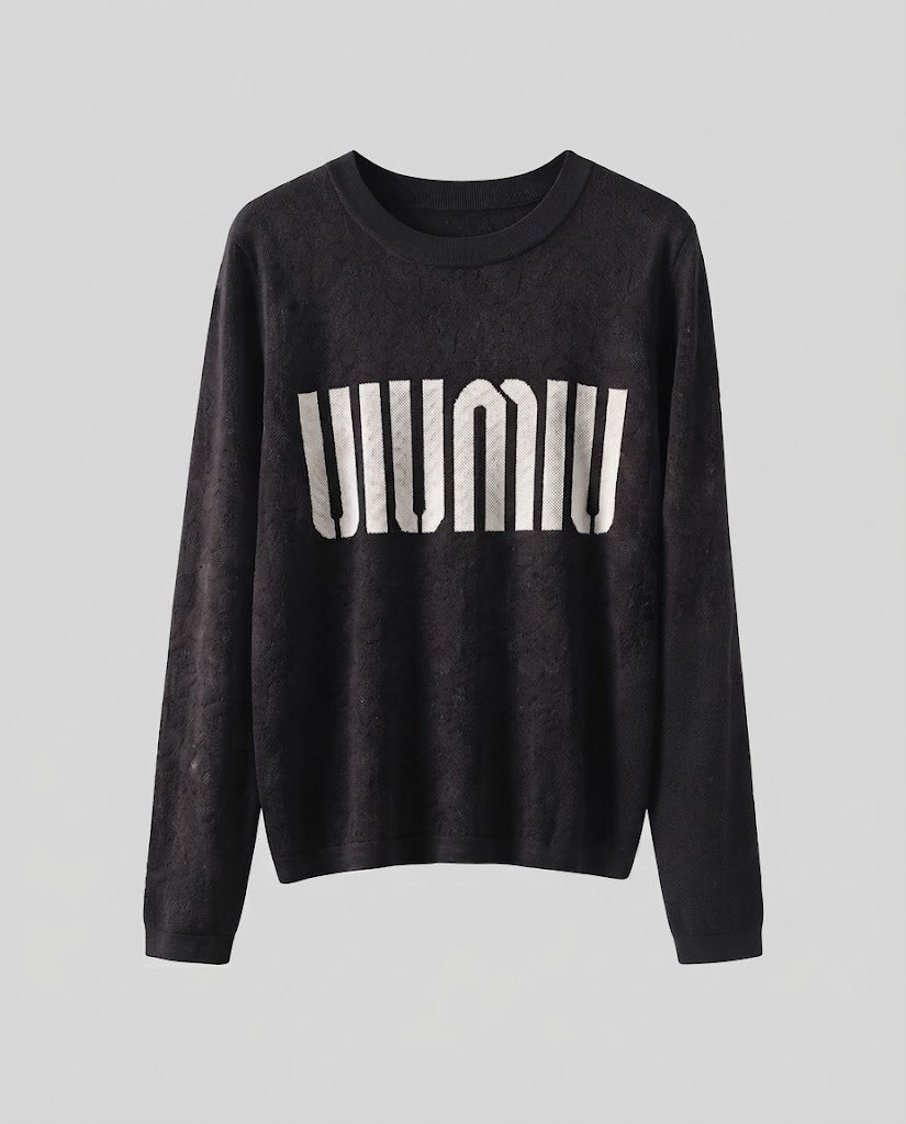 Damen Feinstrick-Pullover mit Rundhalsausschnitt, Jacquardstruktur und Logo-Front Drune