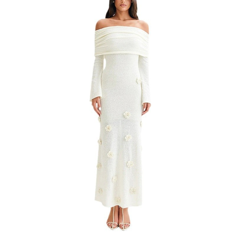 Drune | Dreidimensionales Blumenkleid Mit Offenen Schultern Strick