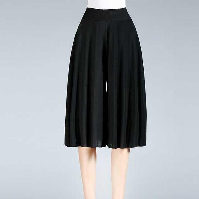 Drune | Damen Chiffon Culottes mit Breiten Beinen und Hoher Elastischer Taille