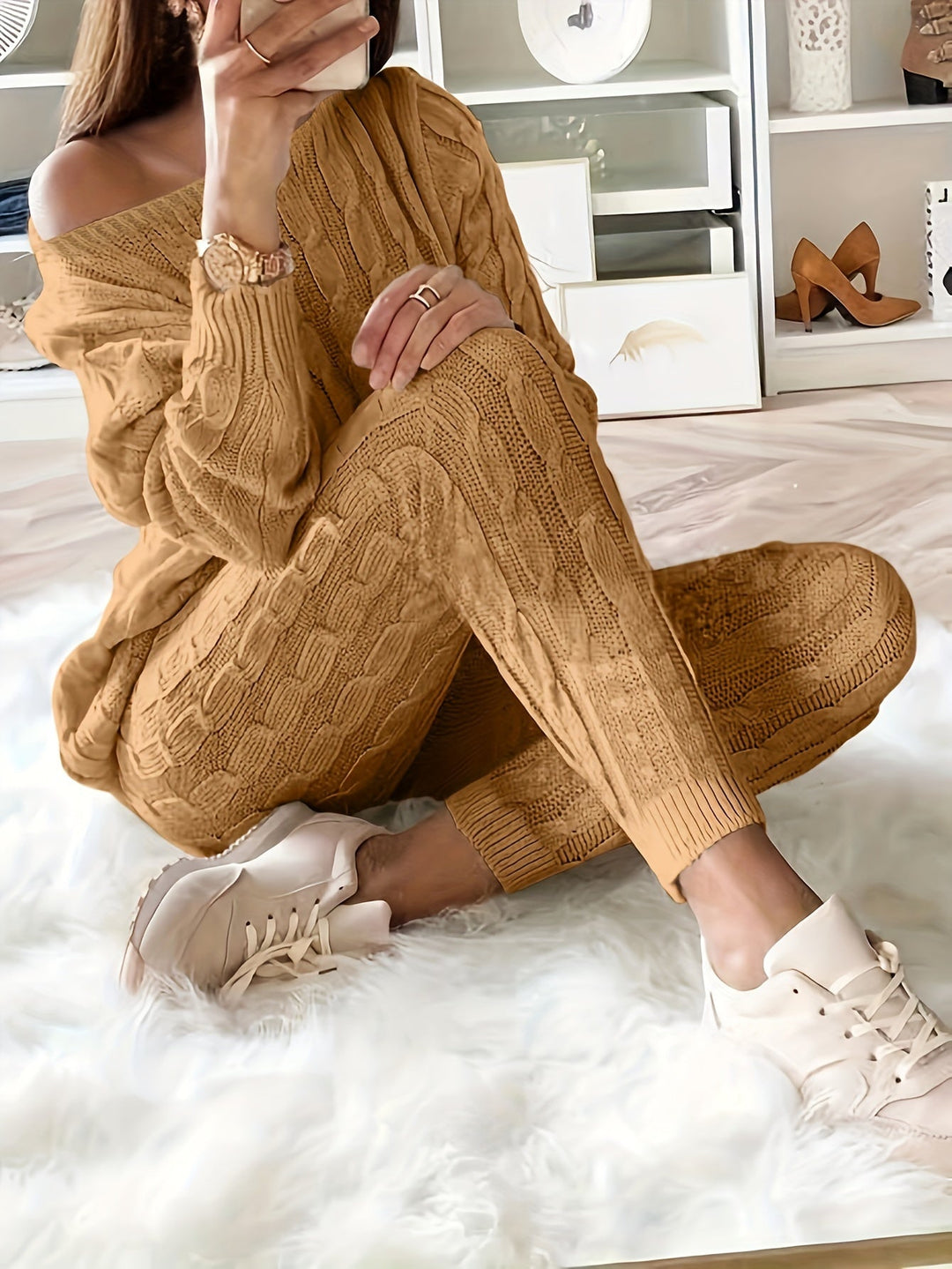 Drune Gestricktes Passendes Sweatshirt & Hosen Outfits Zweiteiliges Set