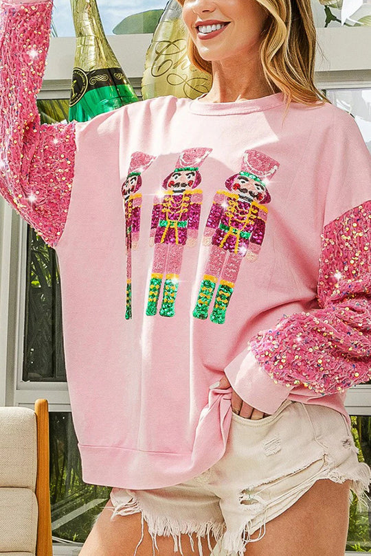Drune | Weihnachten Lässig Locker Rundhals Pailletten Ärmel Sweatshirt