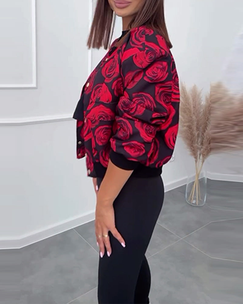 Drune | Jacke mit Knöpfen und Rosen Print