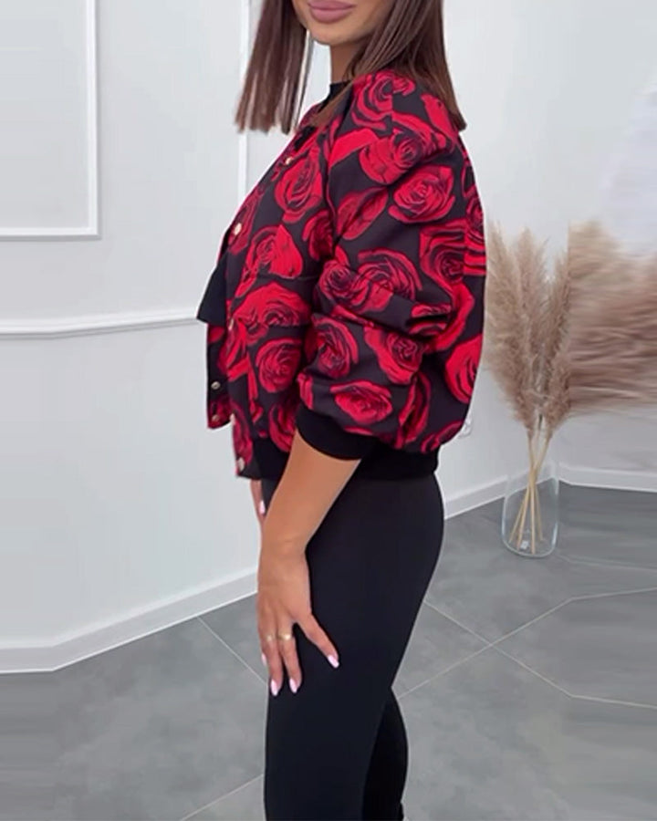 Drune | Jacke mit Knöpfen und Rosen Print