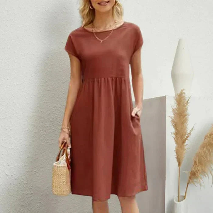 Drune – baumwollkleid für damen mit rundem ausschnitt