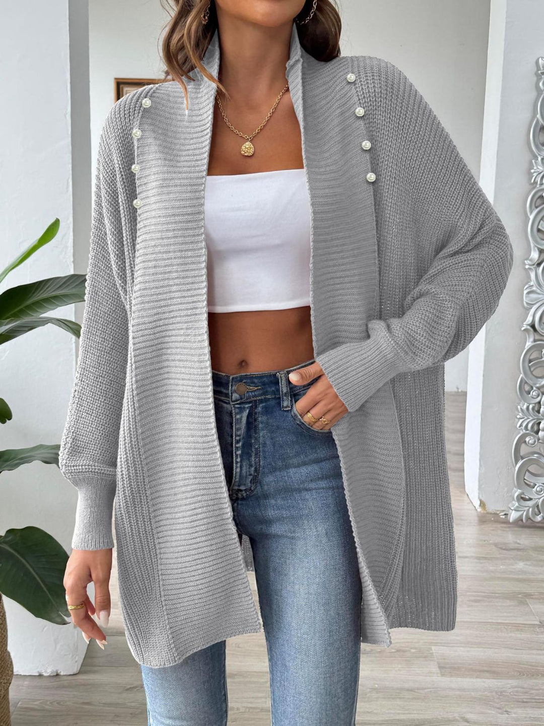 Drune | Elegante, lockere Strickjacke mit langen Ärmeln und offener Vorderseite