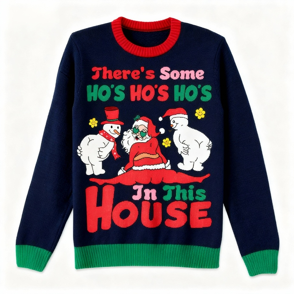 Drune | Null Scham, Alles Spiel: Verrückter Weihnachtsmann Druck hässlicher Weihnachts-Pullover