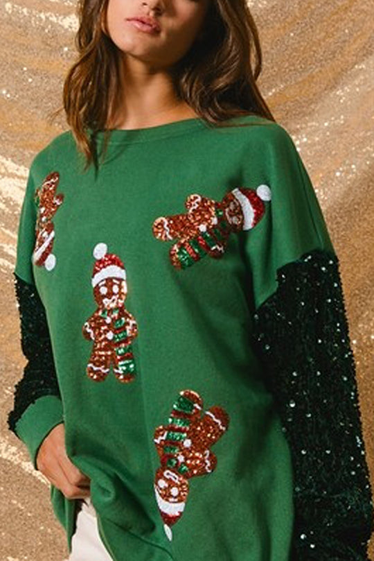 Drune | Weihnachten Lässig Locker Rundhals Pailletten Ärmel Sweatshirt
