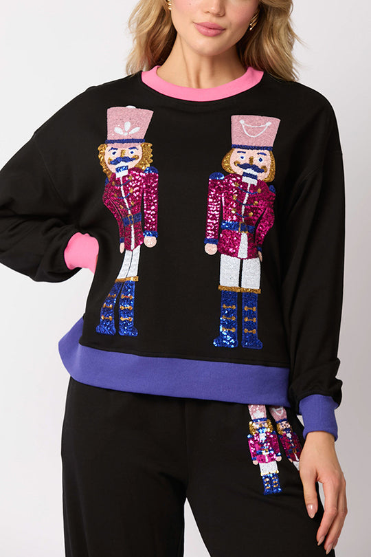 Drune | Weihnachtsmann Pailletten Freizeit Sweatshirt und elastische Taillen lockere Taschenhose Set