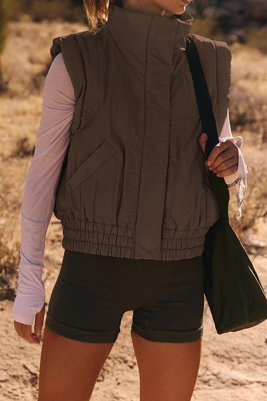 Drune | Stehkragenknopf ärmellos lockerer Taschenkastenjacke