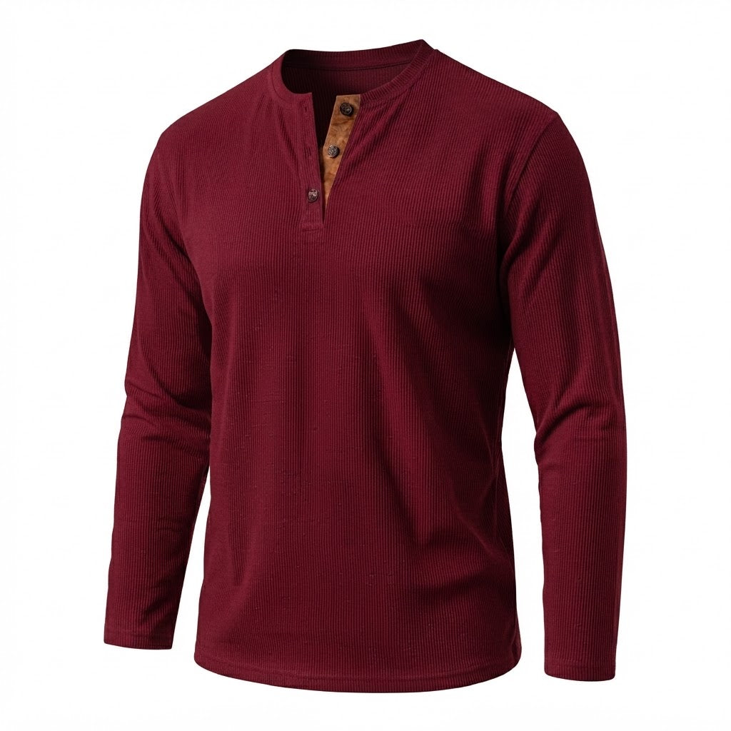 Männer Casual Waffel Henley mit Wildlederdetails am Schlitzhals Drune
