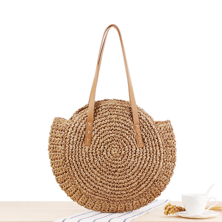 Drune | Schlichte Runde Schultertasche Strohtasche Sommer Strandtaschen