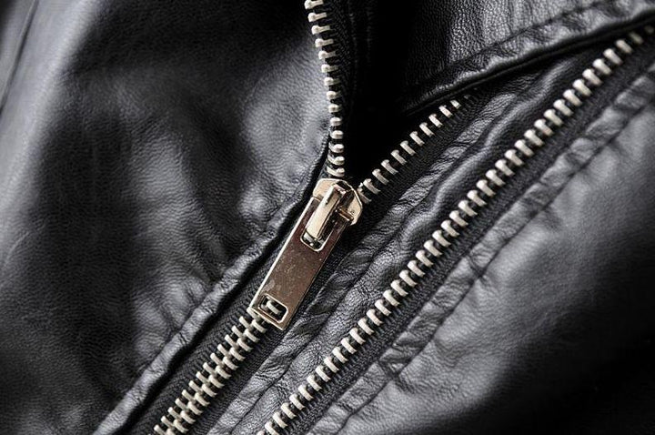 Drune - Revers Reißverschluss Slim Fit Lederjacke