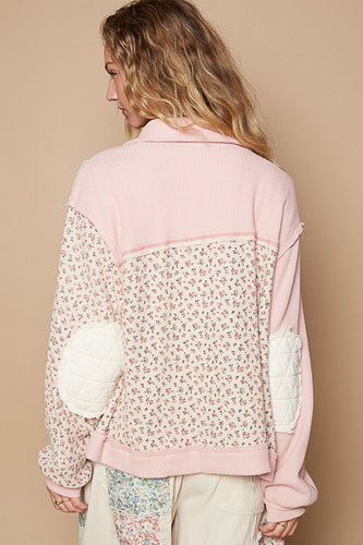 Drune | gesteppte Jacke mit Knöpfen, sichtbaren Nähten und floralem Muster