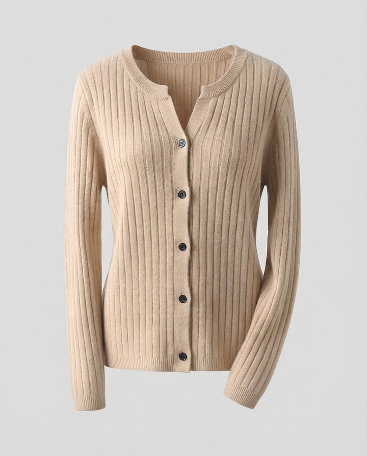 Damen Gestrickter Rippen-Cardigan mit dezentem V-Ausschnitt und Knopfleiste Drune