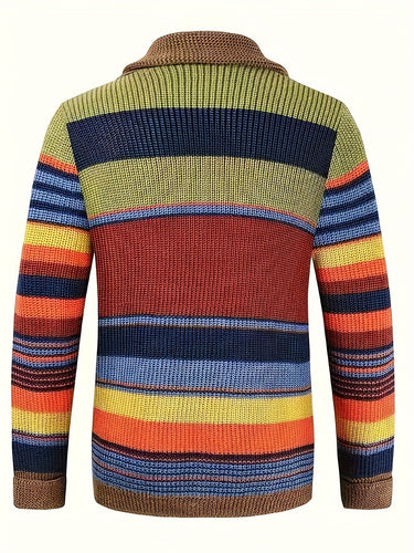 Drune | Großer Gestrickter Herren Strickjacke Mit Kontrastierenden Farben