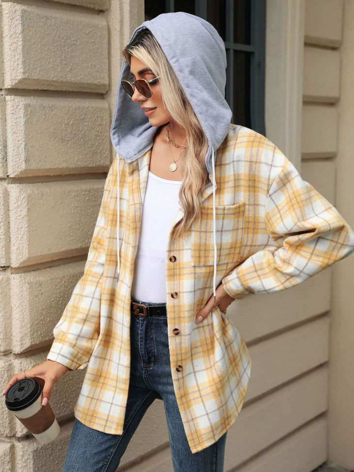 Drune | Damen Kapuzenjacke mit Kordel und Kariertem Muster