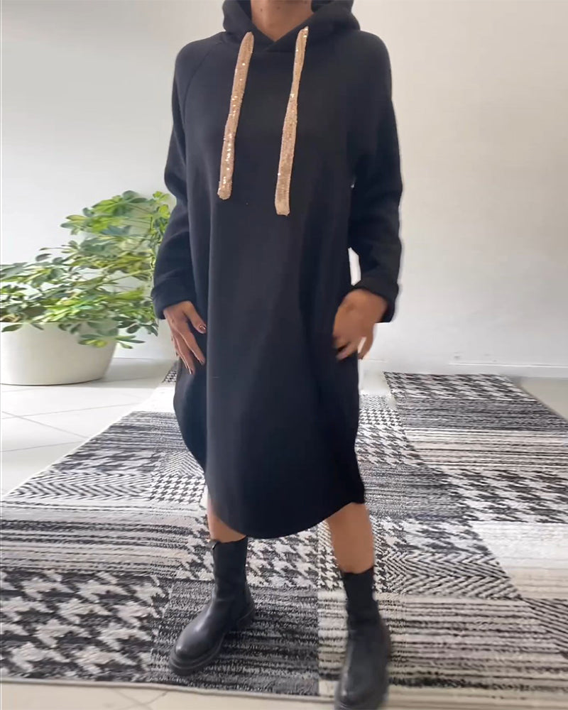 Drune | Lässiges Einfarbiges Kleid mit Kapuze