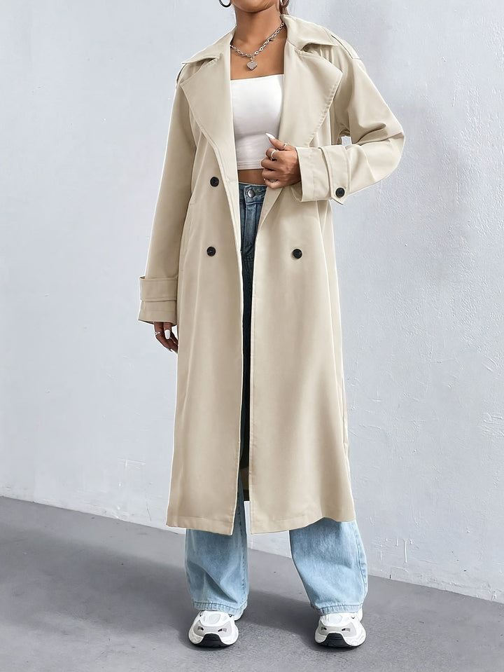 Drune | Trenchcoat in schlichter Farbe mit gegürteten langen Ärmeln für Damen - Perfekt für Formelle Anlässe
