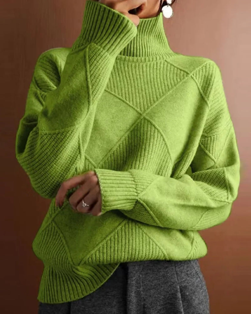 Drune | Schlichter Einfarbiger Eleganter Rollkragenpullover mit Rautenmuster