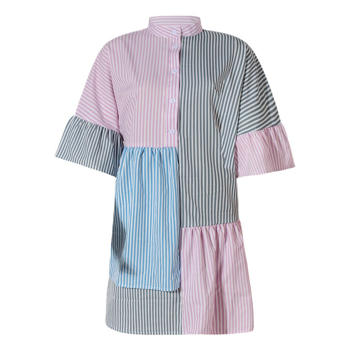 Drune | Gestreiftes Kleid mit kontrastierendem Print