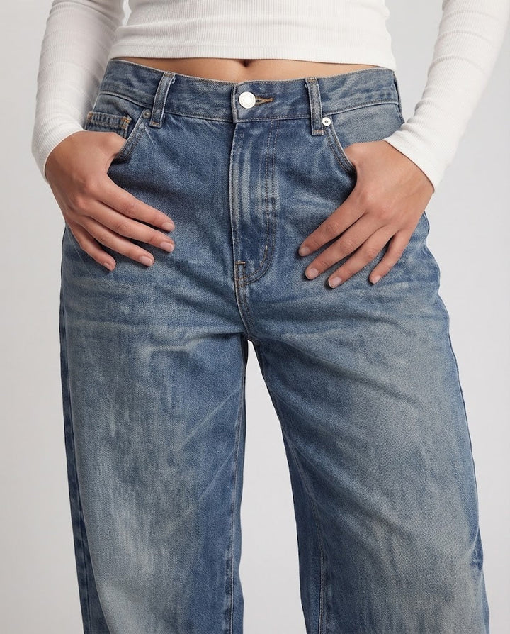 Damen Baggy-Jeans im Vintage-Fading mit extrabreitem Palazzoschnitt Drune