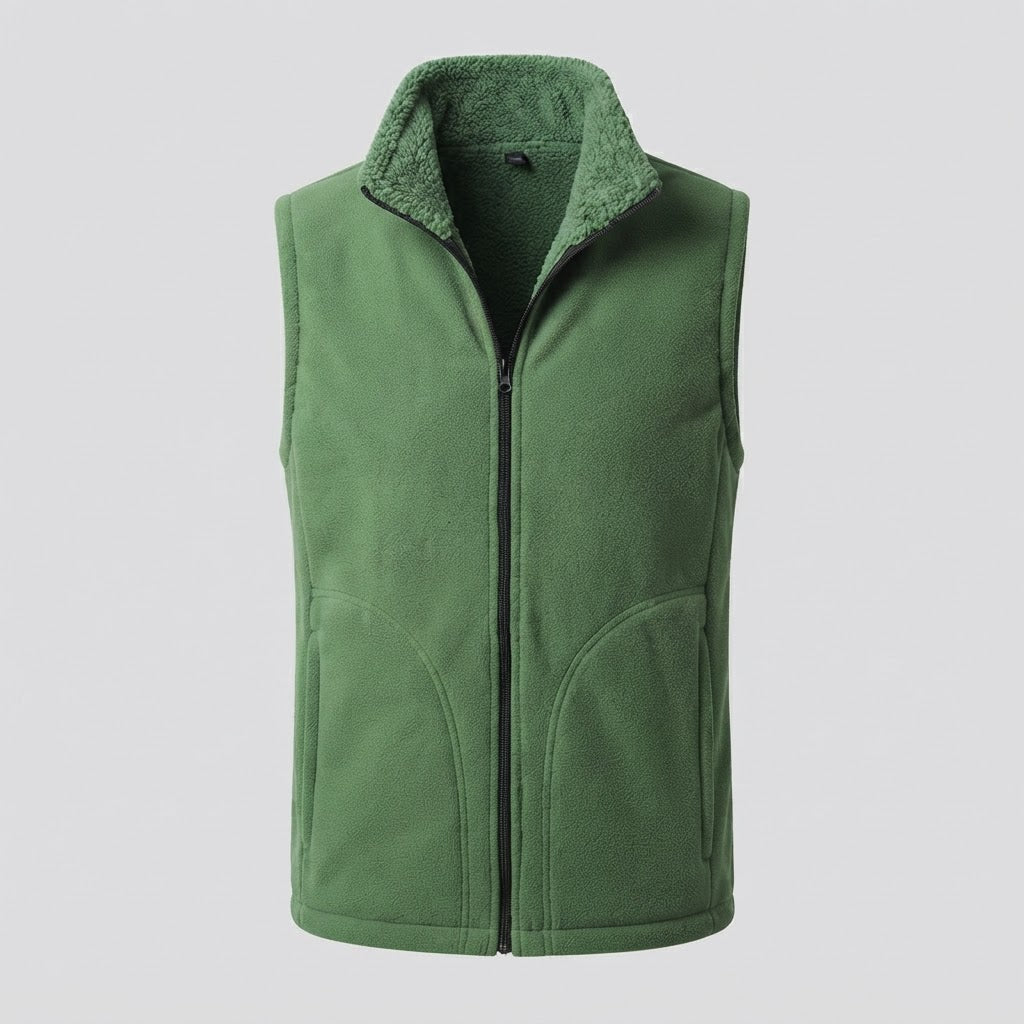Herren Warme Thermo-Fleeceweste mit Sherpa-Innenfutter, Stehkragen und verdeckten Eingrifftaschen Drune