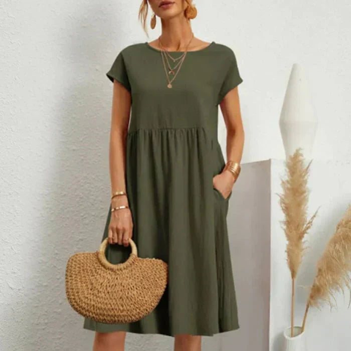 Drune – baumwollkleid für damen mit rundem ausschnitt