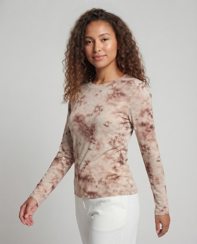 Damen Feines Langarmshirt mit zartem Allover-Print und Rundhalsausschnitt Drune