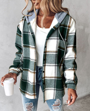 Drune | Cozy checked hoodie with drawstring for women