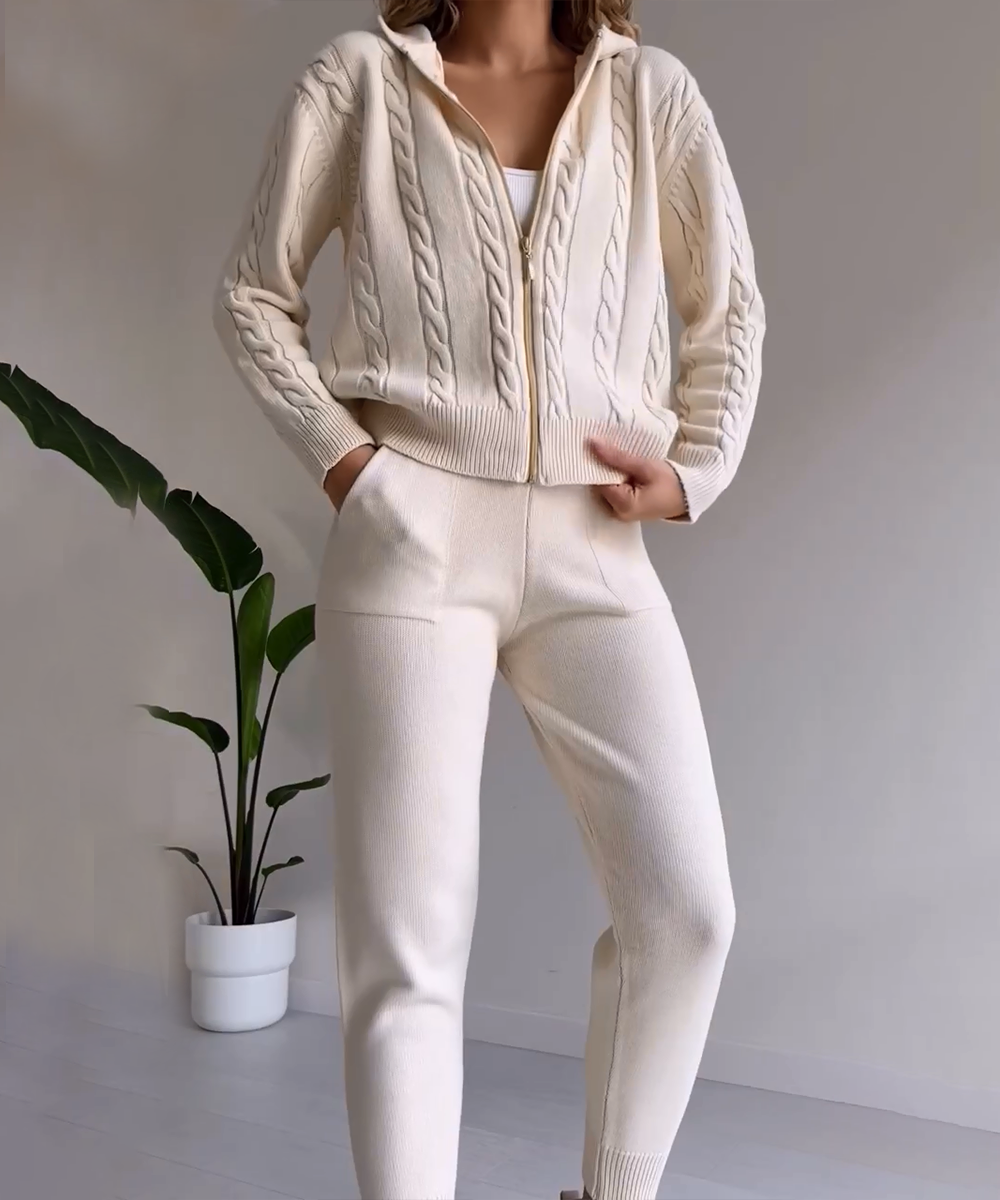 Drune | teilige gestrickte Lounge-Set - trendiger Hoodie und Jogginganzug für Damen