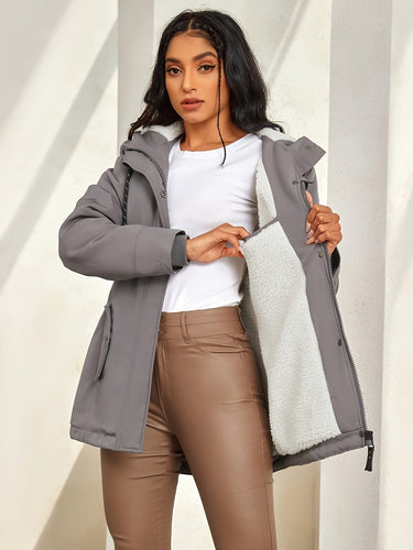 Drune | Grau Casualen Winter mit Kapuze Aus Kunstpelz für Frauen Ideal für Herbst Winter