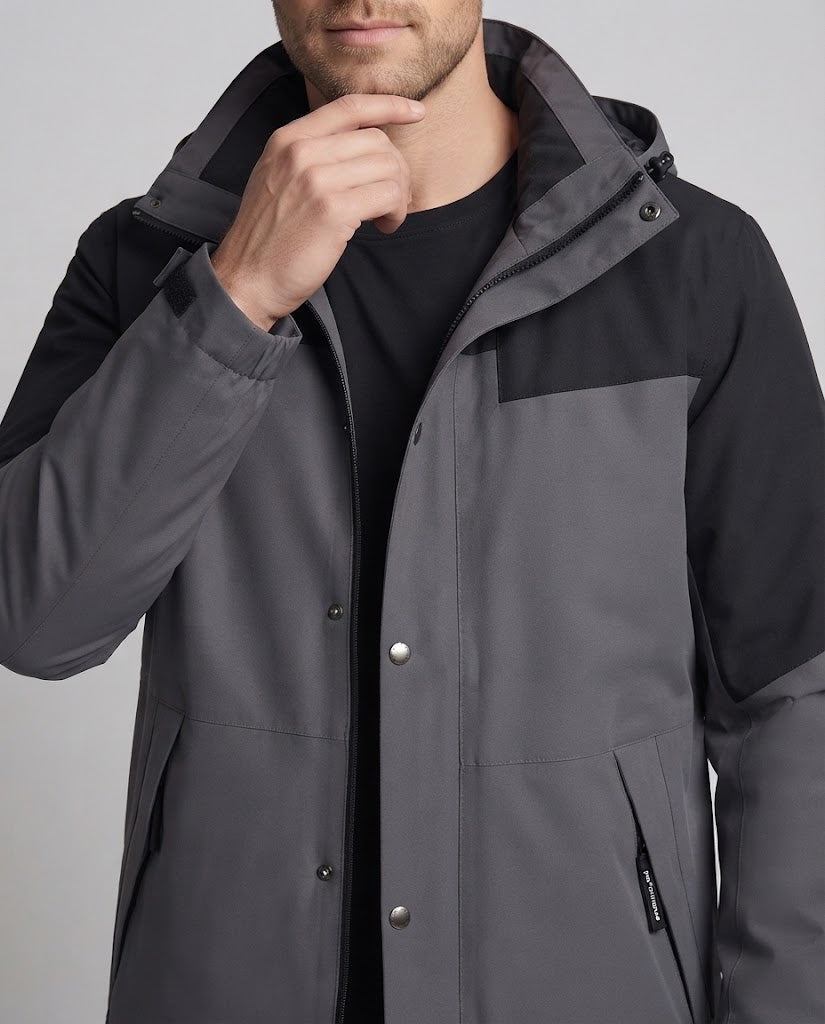 Herren Zwei-in-eins Winterjacke mit abnehmbarer Kapuze und gesteppter Daunen-Innenjacke Drune