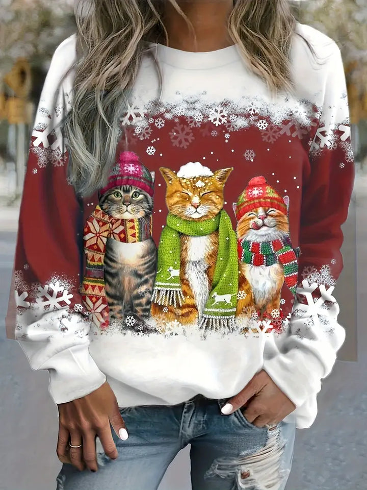 Drune | Weihnachtspullover Mit Katzenaufdruck Für Damen