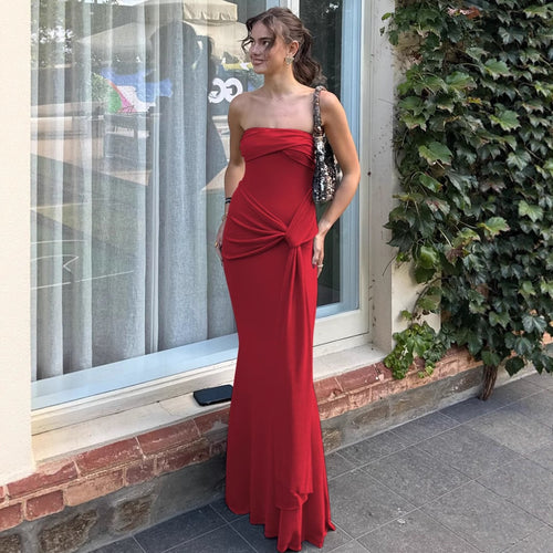 Drune | Einfarbiges ärmelloses Kleid mit hoher Taille und Ein-Wort-Ausschnitt