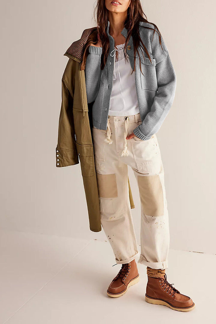 Drune | Jacke Stehkragen Einfarbiger Cardigan Pullover