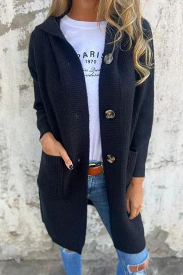 Drune | Mittellange Strickjacke mit Kapuze und Taschen für Frauen