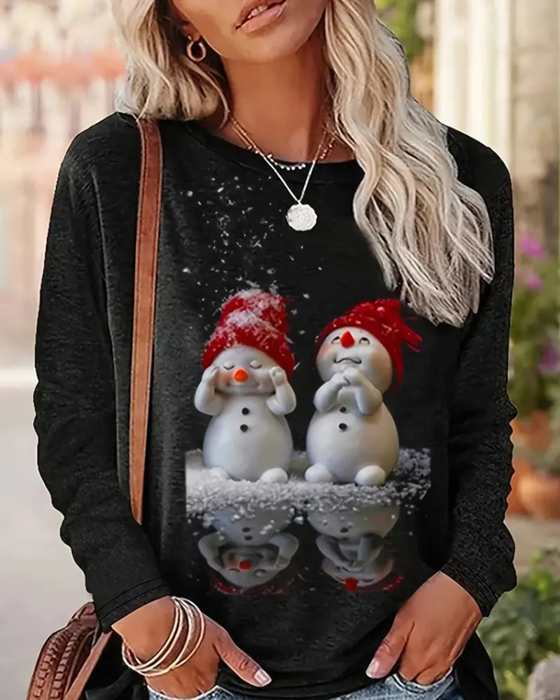 Drune | Langarmshirt mit Rundhalsausschnitt und Schneemann Print