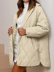 Drune | Puffer schwarze und beige Winterjacke für Damen - warm und oversized