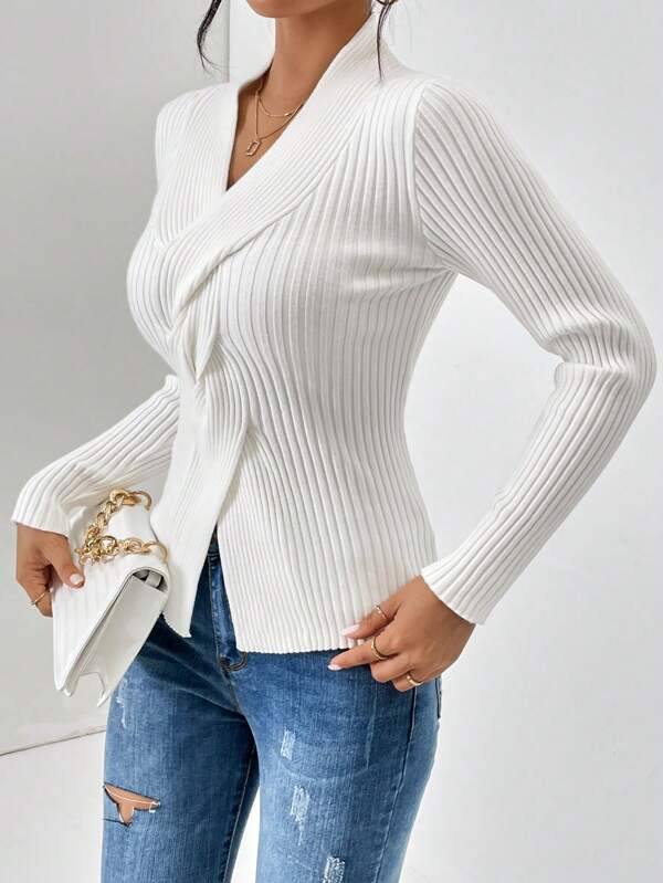 Drune | Weißer Pullover Aus Geripptem Material