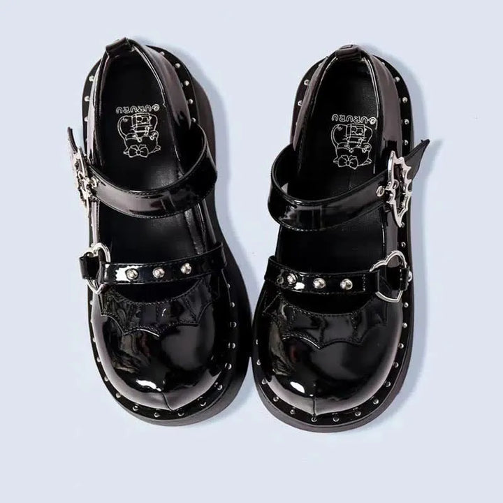 Drune | Goth Fledermaus Liebe Herz Schnalle Plattform Lolita Mary Janes Schuhe