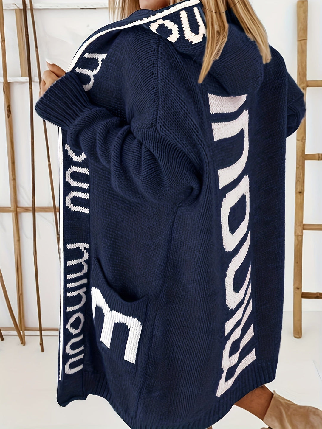 Drune | Gedruckter Kragen Kapuzen Strickjacke Für Damen - Perfekt für entspannte Tage