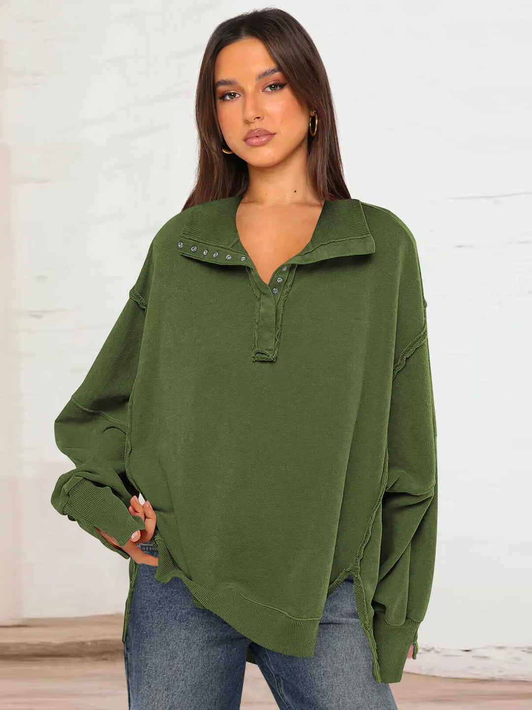 Drune - Lässiges Sweatshirt Mit Knöpfen Und Lampenärmeln