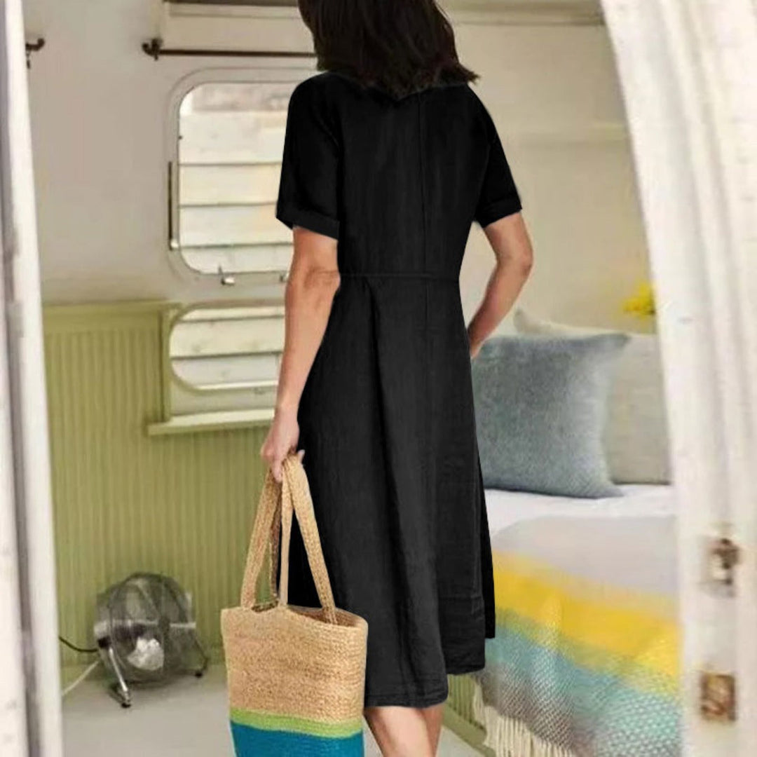 Drune | Lockeres Kleid aus Baumwolle und Leinen mit hoher Taille