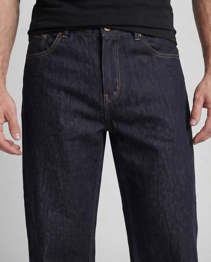 Herren Extraweiter Raw-Denim-Baggy-Jeans mit bodenlangem Saum und cleanem Finish Drune