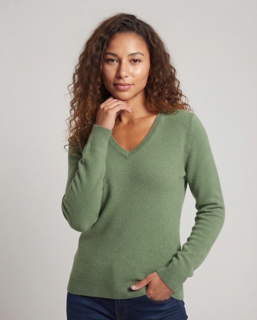 Damen Weicher V‑Ausschnitt‑Pullover in Angora‑Optik mit Mohair‑Mix und gerippten Bündchen Drune