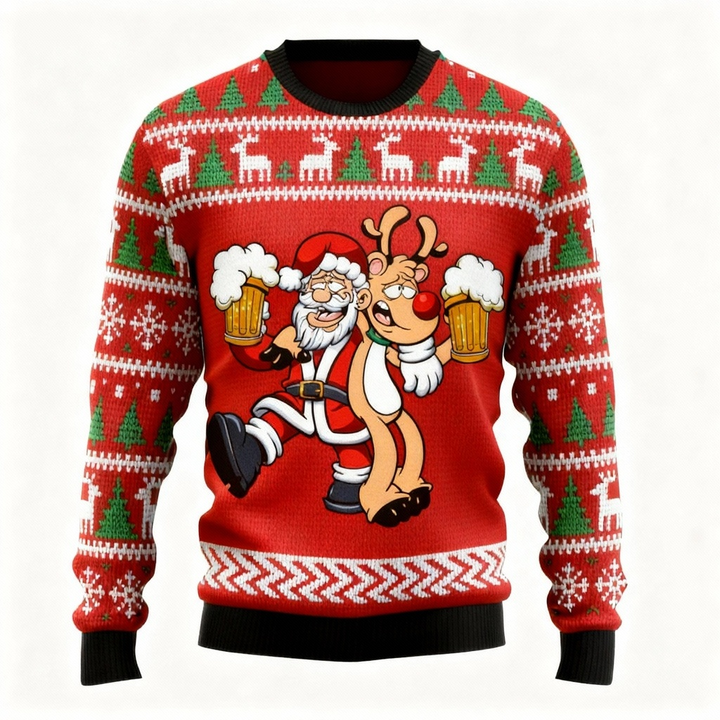 Drune | Lustiges Weihnachtsgeschenk Santa Cartoon Muster Print Sweater - Hässlicher & Bequemer Unisex Pullover