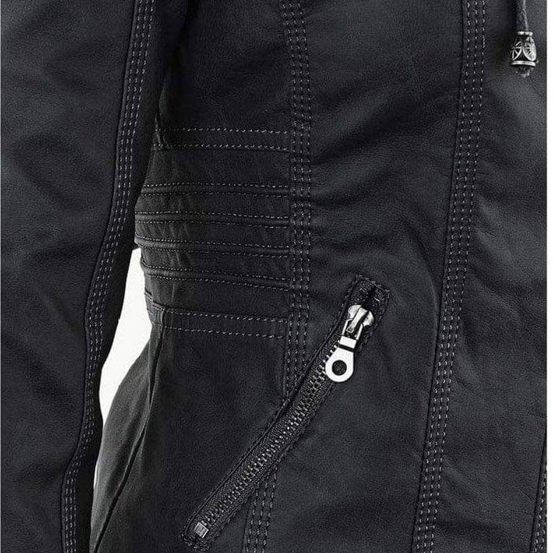 Drune | Damen Slim Fit PU-Leder Zip-Up Hoodie