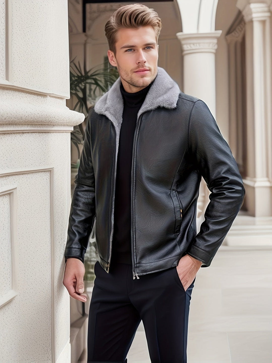 Drune | Reißverschluss Mit Revers Kunstleder Winterjacke - Perfekt für Winter